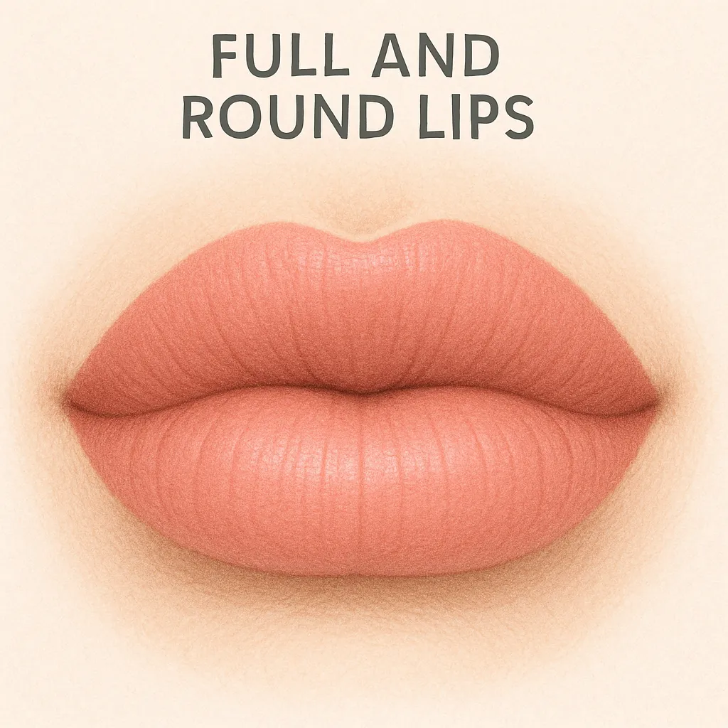 Illustration of the full round lip shape featuring uniform plumpness and a defined vermilion border after filler treatment.