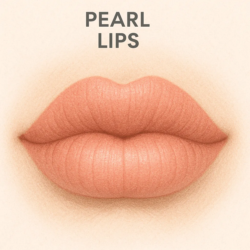 Illustration of the pearl lip filler shape with pronounced central fullness and softly tapered corners after augmentation.